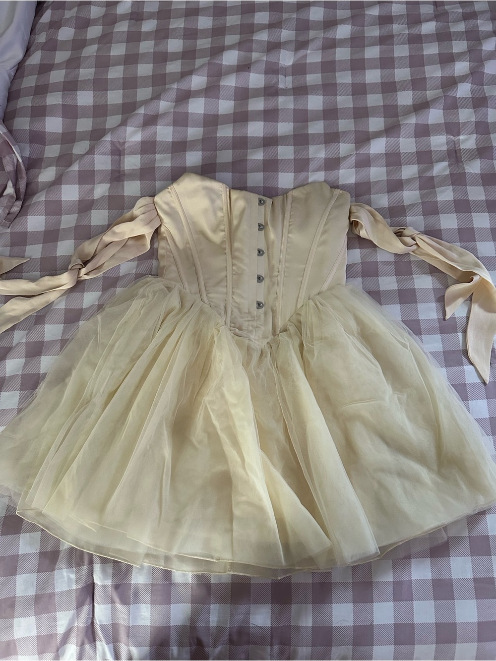 Oh Polly Cream Tulle Party Dress with Ribbon Ties